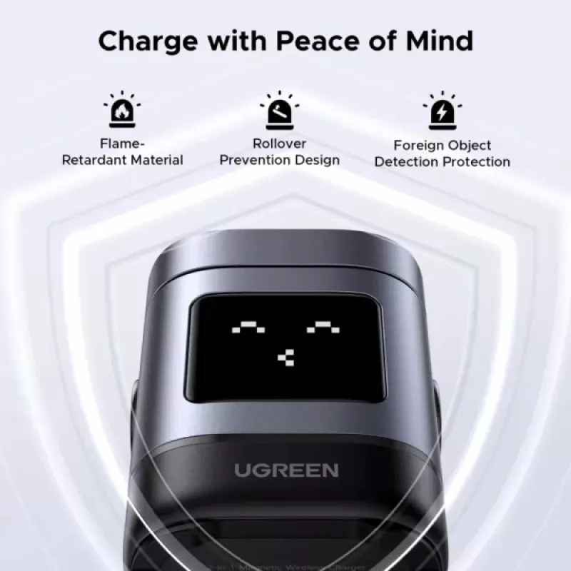 Ladegerät UGREEN 45775 — kabelloses AC-Schnellladegerät für den Innenbereich, universell, 1× USB-C, schwarz/grau
