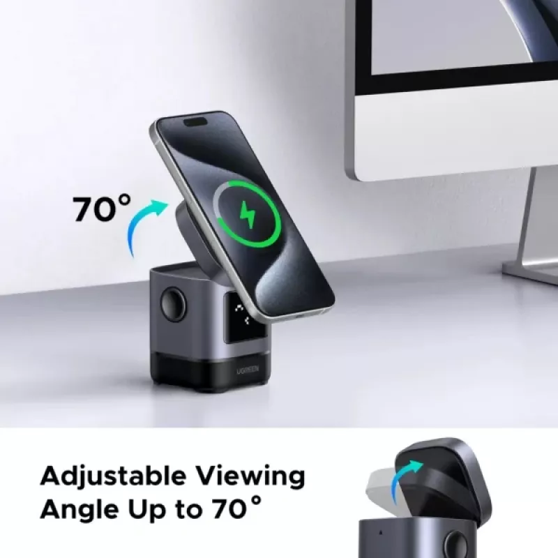 Ladegerät UGREEN 45775 — kabelloses AC-Schnellladegerät für den Innenbereich, universell, 1× USB-C, schwarz/grau