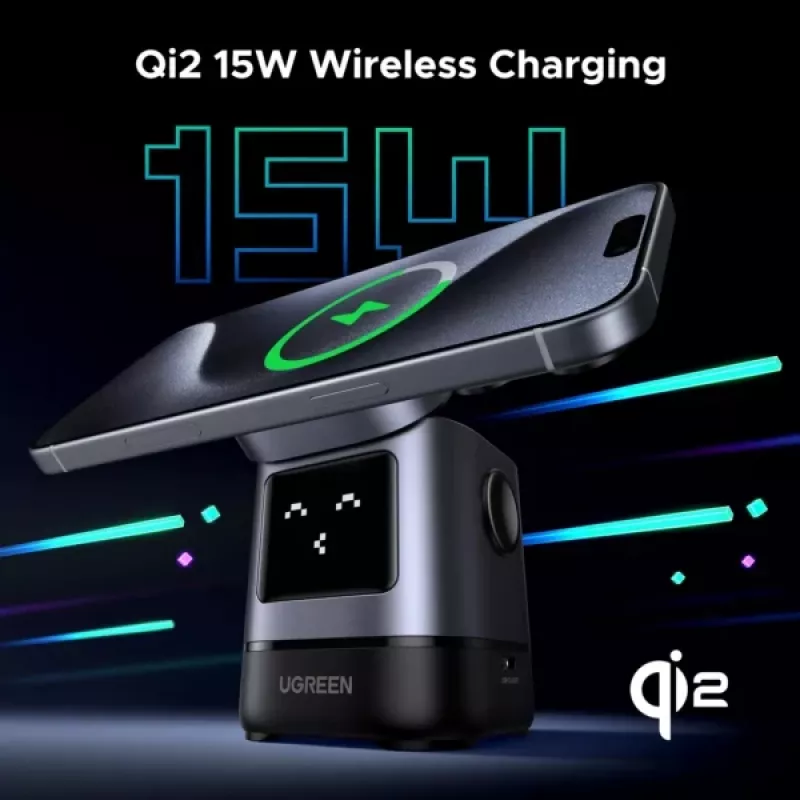 Ladegerät UGREEN 45775 — kabelloses AC-Schnellladegerät für den Innenbereich, universell, 1× USB-C, schwarz/grau