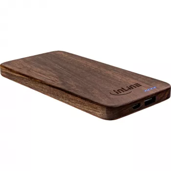 InLine woodplate, USB PowerBank 5.000mAh, mit LED, Walnussholz