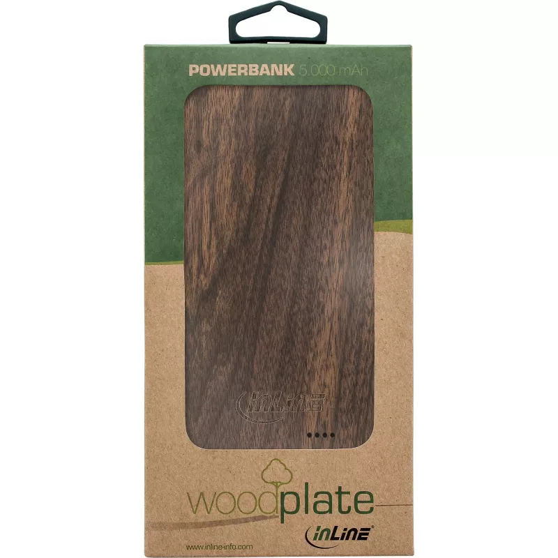 InLine woodplate, USB PowerBank 5.000mAh, mit LED, Walnussholz