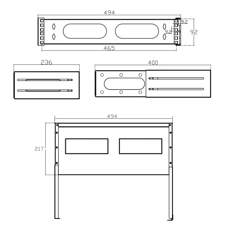 InLine 19 Zoll klappbares Rack, 2HE, 24–40 cm Tiefe, mit Abdeckung, grau
