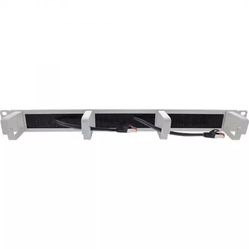 InLine 19 Zoll Kabeleinführplatten mit Bürsteneinsatz und 4 Halterungen, 1U, RAL 7035