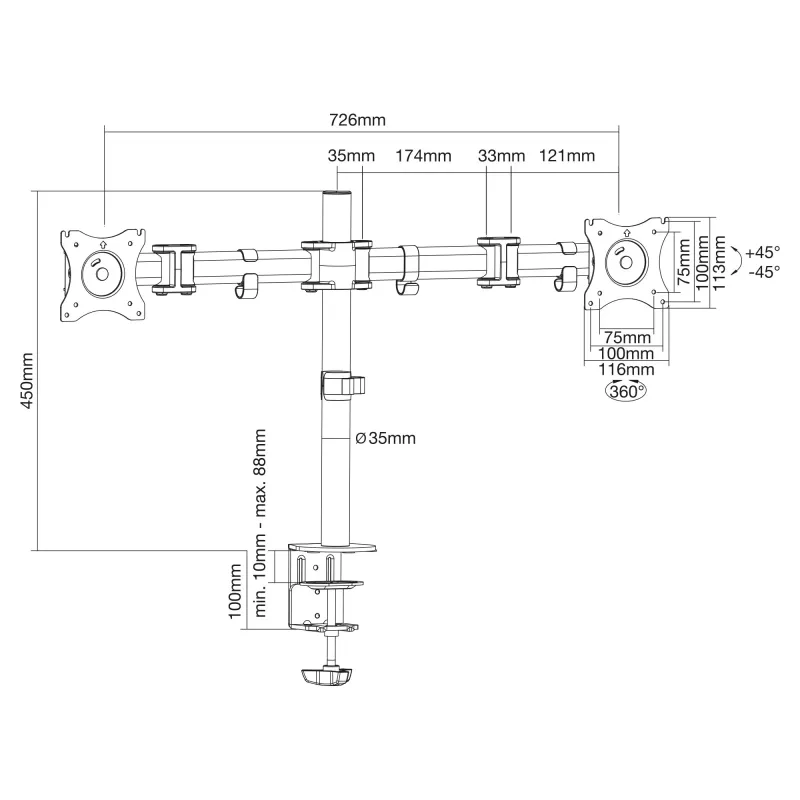 InLine Desktop-Halterung, für 2x TFT/LCD/LED bis 68 cm (27 Zoll), max. 2x8 kg