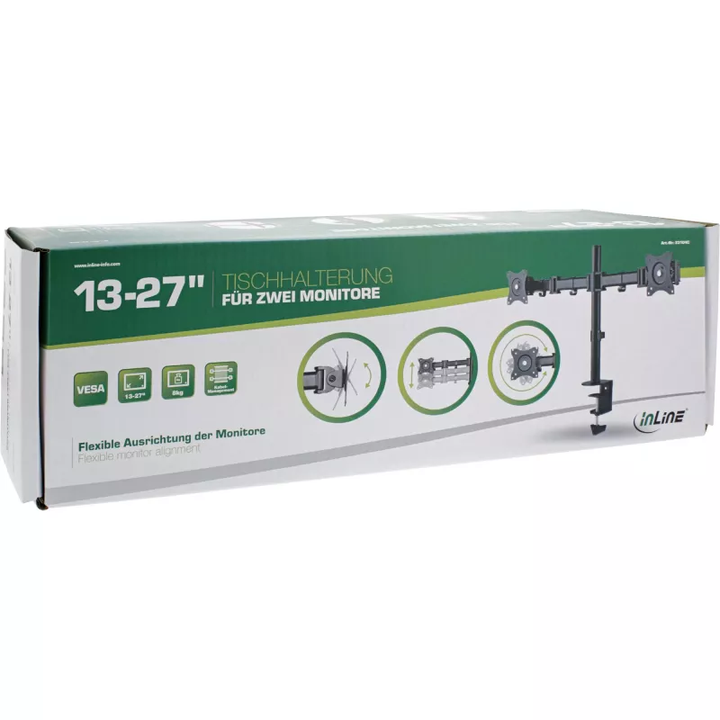 InLine Desktop-Halterung, für 2x TFT/LCD/LED bis 68 cm (27 Zoll), max. 2x8 kg