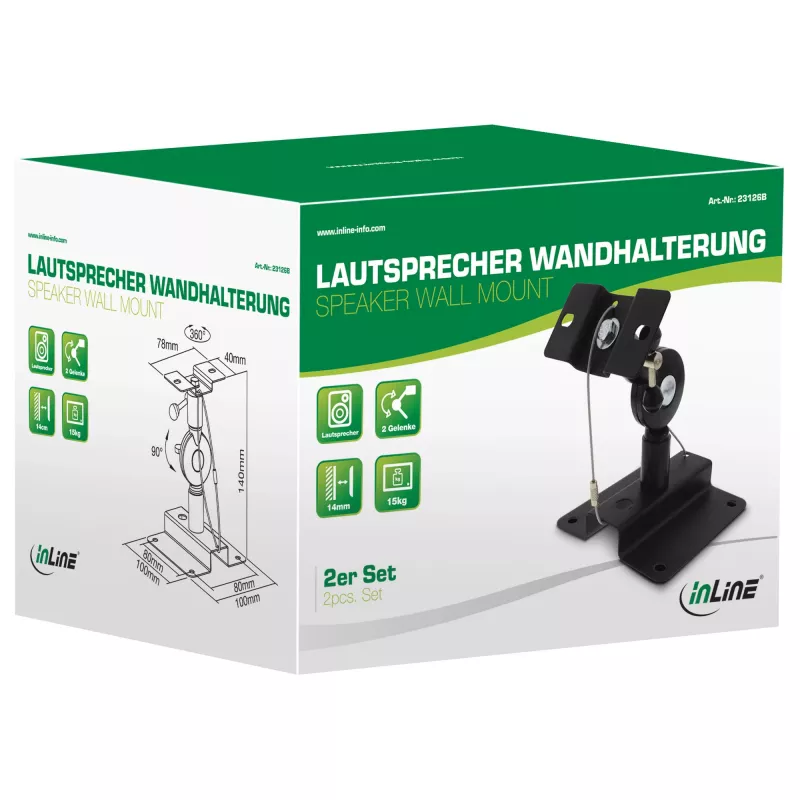 Lautsprecher-Wandhalterung InLine 23126B schwarz 2er-Set