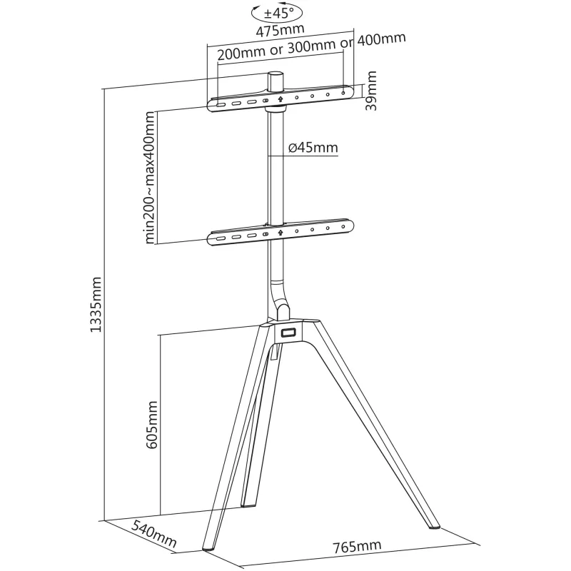 InLine woodstand TV-Ständer, Stativ, für Displays 45 Zoll–65 Zoll (114–165 cm), max. 40 kg