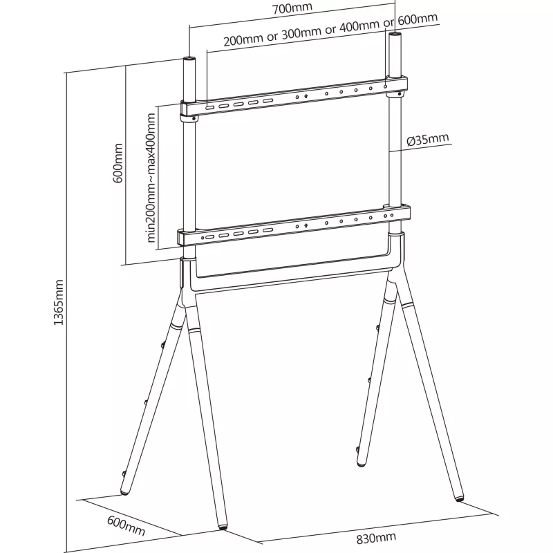 InLine woodstand Studio TV-Ständer, für Displays 49 Zoll-70 Zoll (124-178cm), max. 40kg