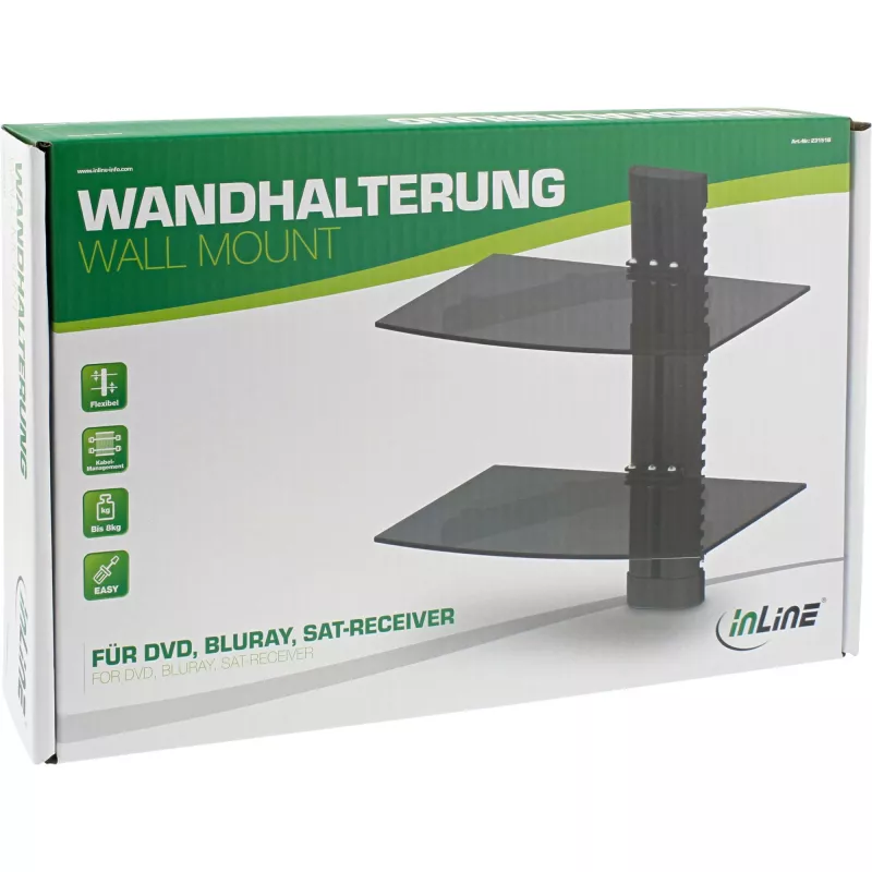 InLine Wandhalterung, für DVD, Bluray, Sat-Receiver, max. 8 kg, schwarz