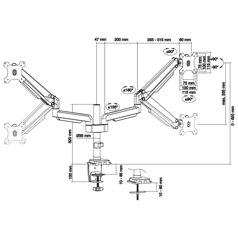 InLine Tischhalterung mit Lift für zwei Monitore bis 82 cm (32 Zoll), 9 kg