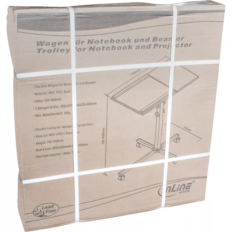InLine Trolley für Notebook und Projektor, Höhe 70–90 cm