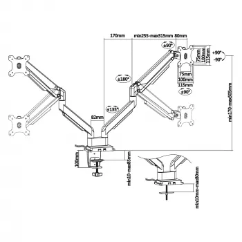 InLine Tischhalterung mit Lift und USB/Audio, 2 Monitore bis 81cm (32 Zoll) 9kg, Silber