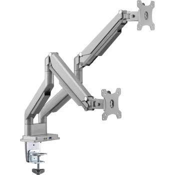 InLine Tischhalterung mit Lift und USB/Audio, 2 Monitore bis 81cm (32 Zoll) 9kg, Silber