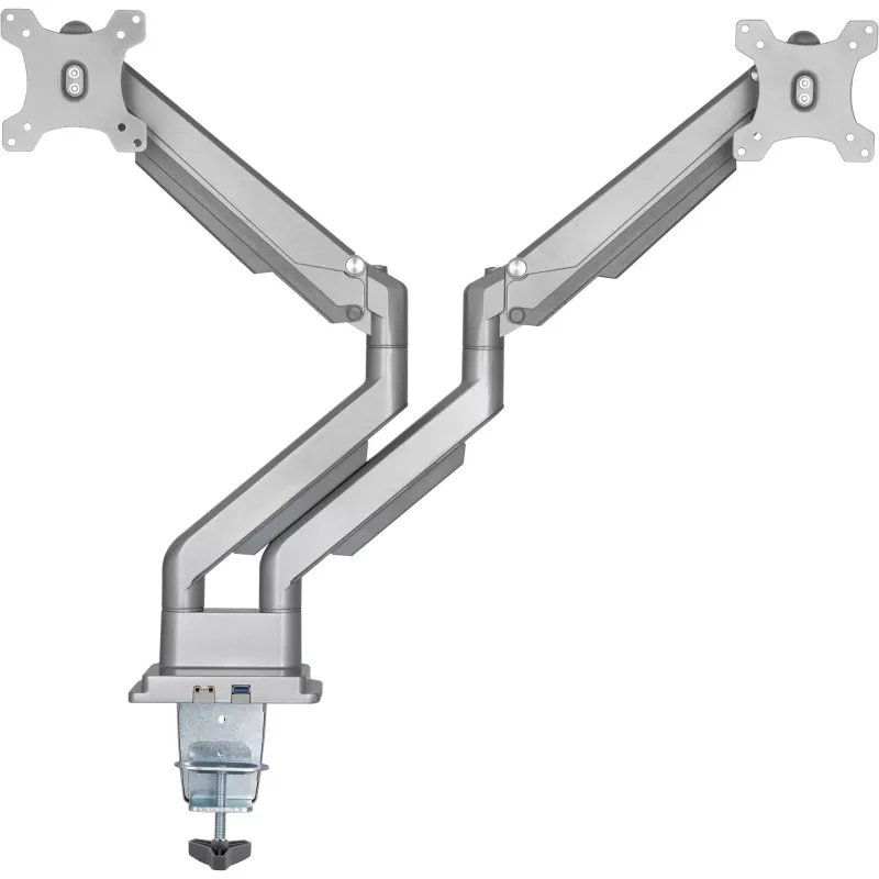 InLine Tischhalterung mit Lift und USB/Audio, 2 Monitore bis 81cm (32 Zoll) 9kg, Silber