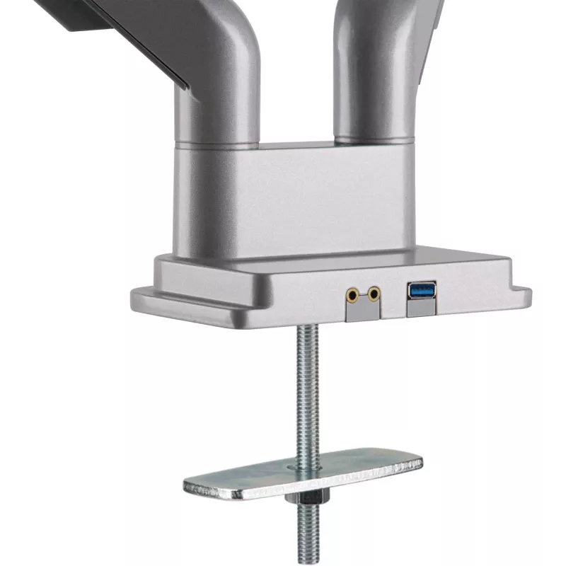 InLine Tischhalterung mit Lift und USB/Audio, 2 Monitore bis 81cm (32 Zoll) 9kg, Silber