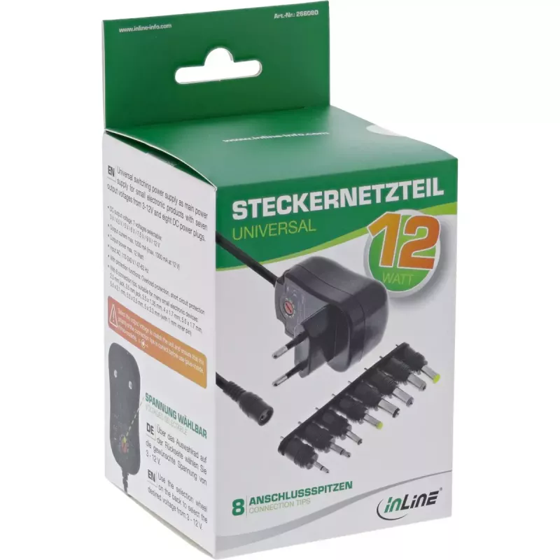 InLine Universal-Netzteil 12W, 110-240V auf 3-12V, max. 1200mA
