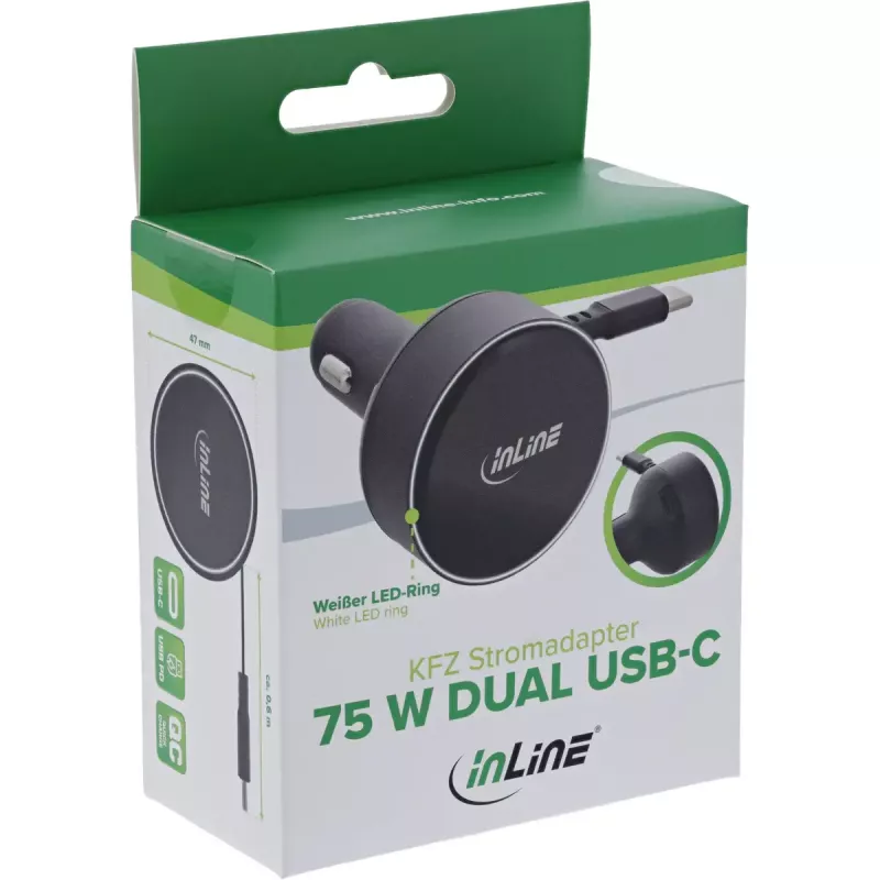 InLine 31502R mobiles Ladegerät Universal Schwarz Zigarettenanzünder Schnellladung Auto
