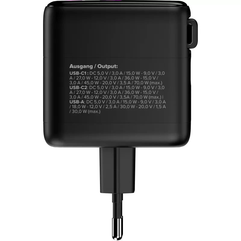 InLine USB-Netzteil, 70 W, GaN, USB-C PD + USB-A QC, Kabel 60 cm, schwarz