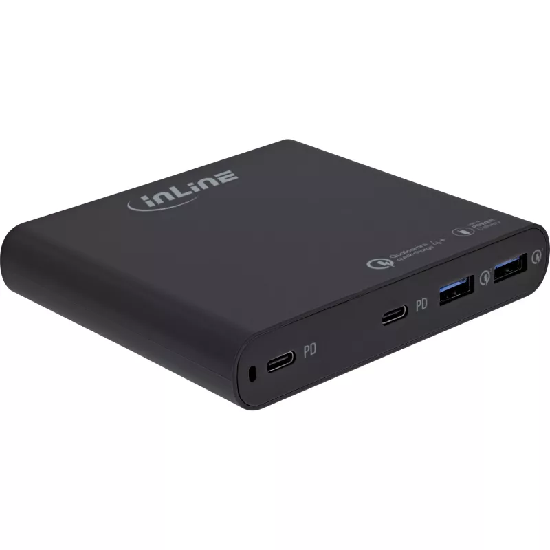 InLine USB-Netzteil, GaN-Ladegerät, 4-Port, 2x USB-C + 2x USB-A, 120W, weiß