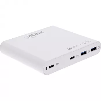InLine USB-Netzteil, GaN-Ladegerät, 4-fach, 2x USB-C + 2x USB-A, 120W, weiß