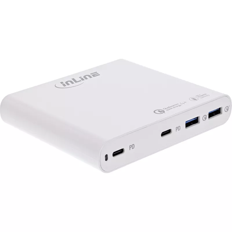 InLine USB-Netzteil, GaN-Ladegerät, 4-fach, 2x USB-C + 2x USB-A, 120W, weiß