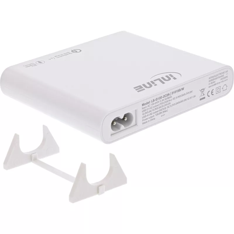 InLine USB-Netzteil, GaN-Ladegerät, 4-fach, 2x USB-C + 2x USB-A, 120W, weiß