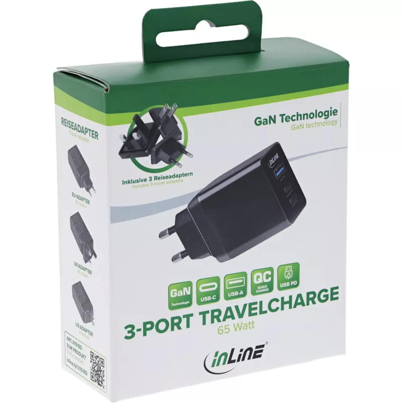 InLine 31516D mobiles Ladegerät Universal Schwarz AC Schnellladung Innenbereich