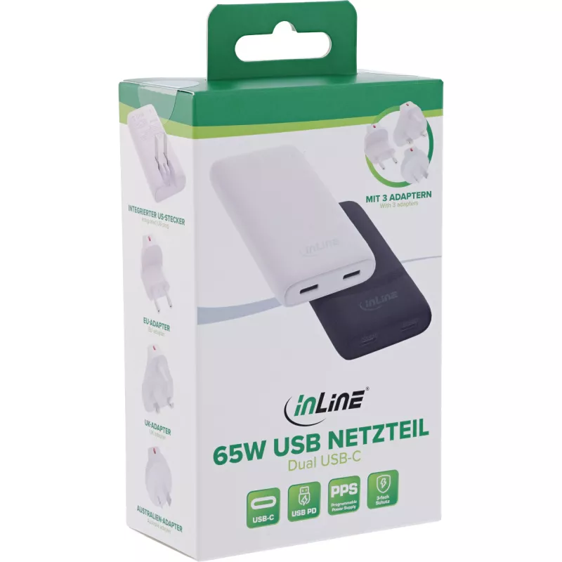 USB-Netzteil Ladegerät InLine 31519B Dual USB-C 65W Netzadapter mit zwei USB-C-Anschlüssen