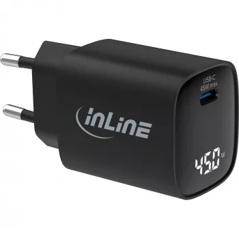 InLine USB PD Netzteil, GaN-Ladegerät, 1-Port, USB-C, 45W, mit Anzeige