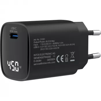 InLine USB PD Netzteil, GaN-Ladegerät, 1-Port, USB-C, 45W, mit Anzeige