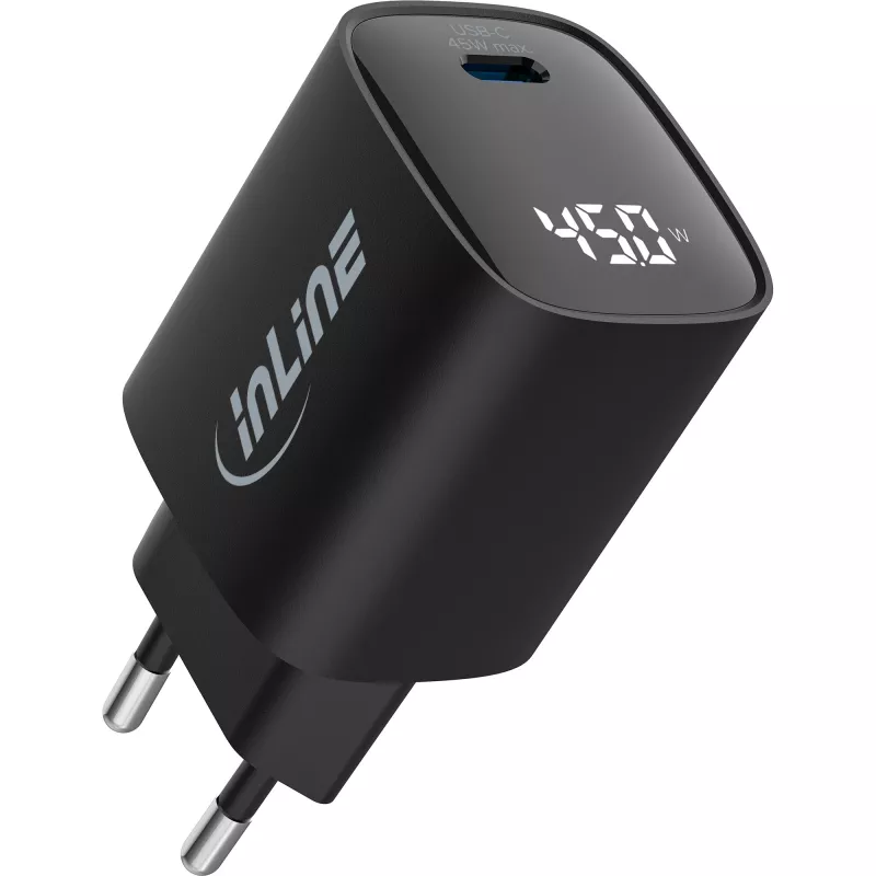 InLine USB PD Netzteil, GaN-Ladegerät, 1-Port, USB-C, 45W, mit Anzeige