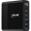 InLine USB PD Netzteil, GaN-Ladegerät, 5-Port, USB-C + USB-A, 140W, mit Anzeige