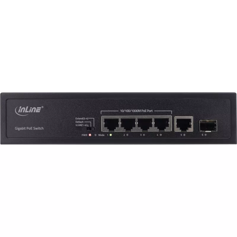 Unmanaged Switch InLine PoE+ Gigabit Network Switch 5 Port 4x PoE+ 1xSFP 1Gb/s desktop