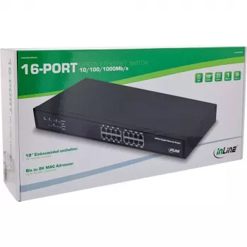 InLine Gigabit Netzwerk-Switch 16-Port, 1Gb/s, 19 Zoll 1U, lüfterlos