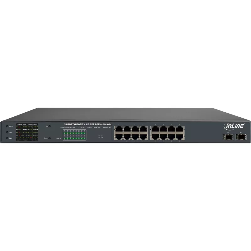 InLine PoE+ Gigabit Netzwerk-Switch 24 Port, 1 Gb/s, 2xSFP, 19 Zoll 1HE (inkl. Halterungen)