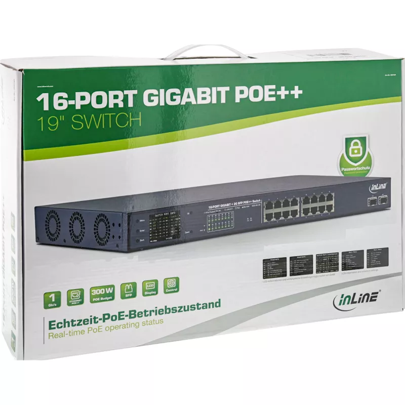 InLine PoE+ Gigabit Netzwerk-Switch 24 Port, 1 Gb/s, 2xSFP, 19 Zoll 1HE (inkl. Halterungen)