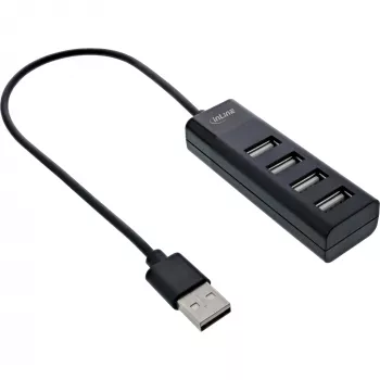 InLine USB 2.0 4-Port Hub, Typ-A-Stecker auf 4x Typ-A-Buchse, schwarz, 30 cm, schlank