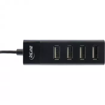 InLine USB 2.0 4-Port Hub, Typ-A-Stecker auf 4x Typ-A-Buchse, schwarz, 30 cm, schlank