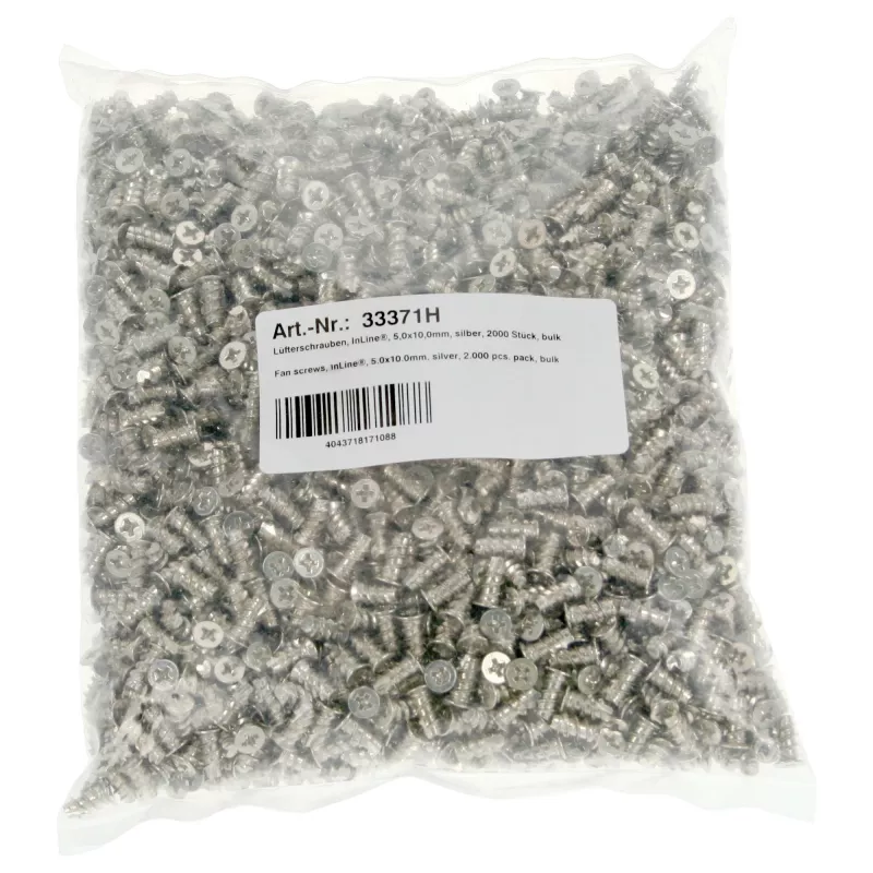 InLine Lüfterschrauben 5,0x10,0mm silber 2.000 Stück Packung
