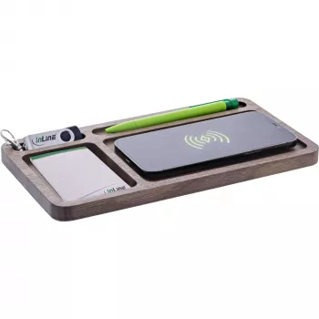 Organizer InLine WoodCharge mit Qi-Ladefläche und USB-Stromquelle
