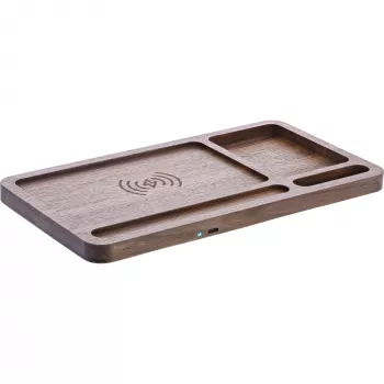 Organizer InLine WoodCharge mit Qi-Ladefläche und USB-Stromquelle