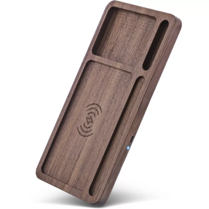 Organizer InLine WoodCharge mit Qi-Ladefläche und USB-Stromquelle