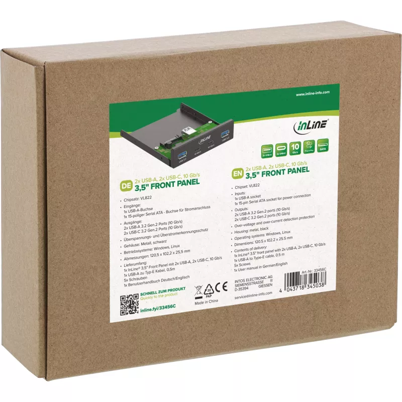 InLine 33456C Laufwerkschachtblende 8.89 cm (3.5 Zoll) I/O-Ports-Blende Schwarz