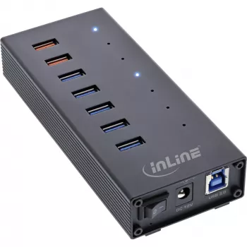 InLine USB 3.2 Gen.1 7 Port Hub Aluminiumgehäuse mit 2,5A Netzteil, schwarz