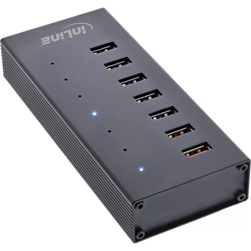 InLine USB 3.2 Gen.1 7 Port Hub Aluminiumgehäuse mit 2,5A Netzteil, schwarz