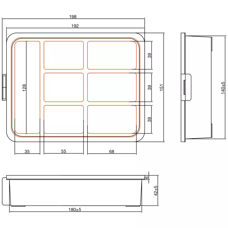 InLine Kleinmaterialbox, 7 Fächer, 180 x 140 x 40 mm, orange