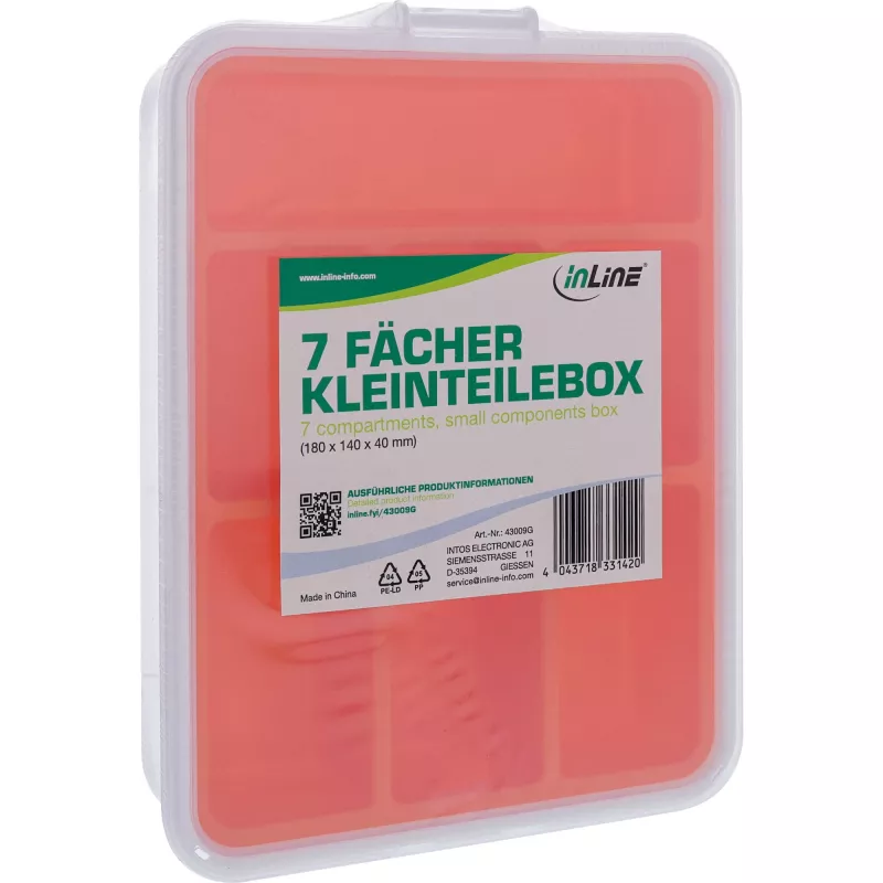 InLine Kleinmaterialbox, 7 Fächer, 180 x 140 x 40 mm, orange