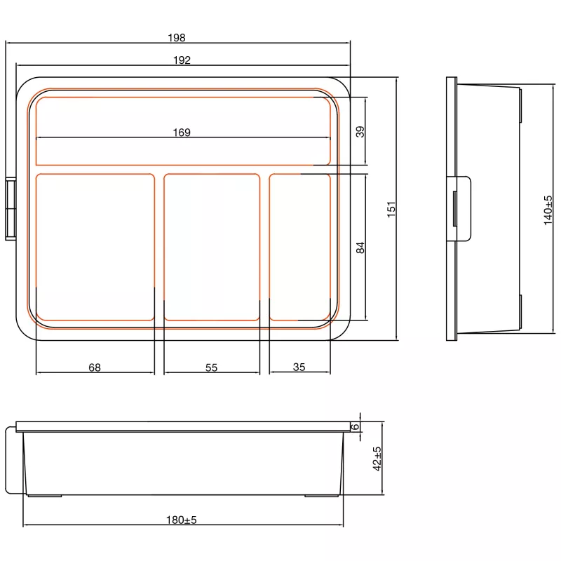 InLine Kleinmengen-Box, 4 Fächer, 180x140x40mm, orange