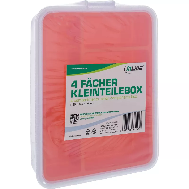 InLine Kleinmengen-Box, 4 Fächer, 180x140x40mm, orange