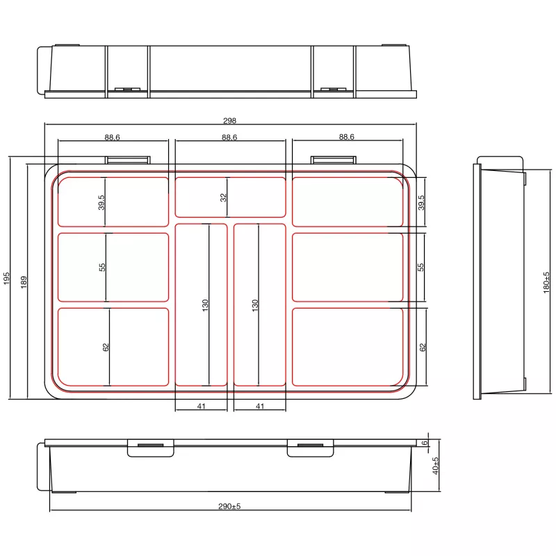 InLine Kleinteilebox, 9 Fächer, 290x185x45mm, orange